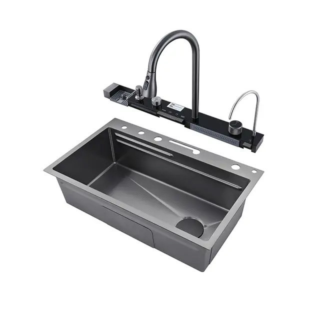سینک ظرفشویی مدل پیانویی 5 کلید مدل CT8016 استیل 301 و کلید برنجی برند سیتی مارکت اصل