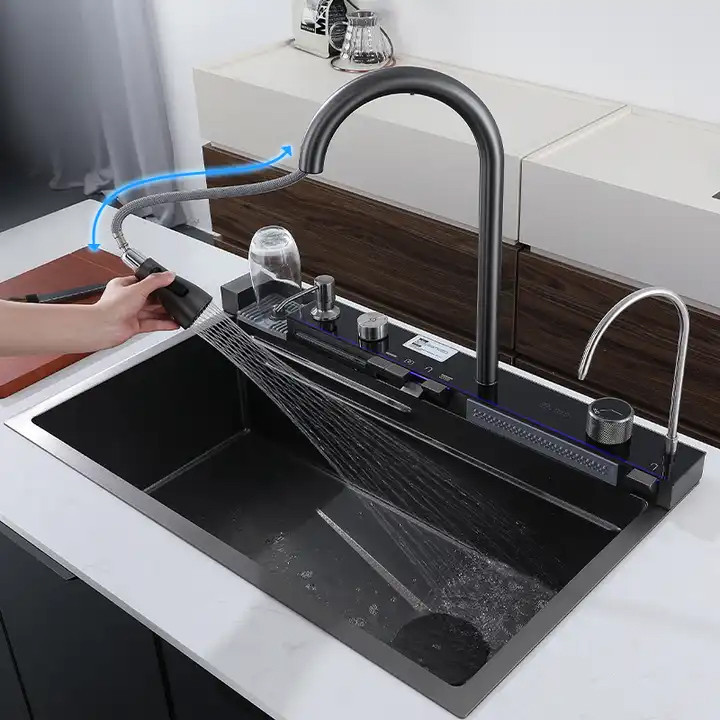 سینک ظرفشویی مدل پیانویی 5 کلید مدل CT8016 استیل 301 و کلید برنجی برند سیتی مارکت اصل