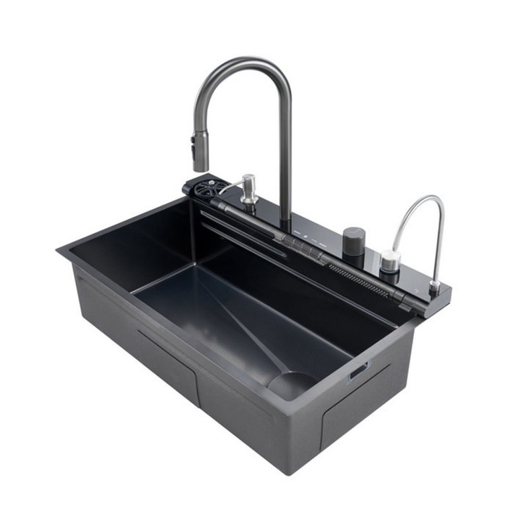 سینک ظرفشویی 7 کلید پیانوی توکار رنگ دودی سیتی مارکت مدل LE9092 LEYLE