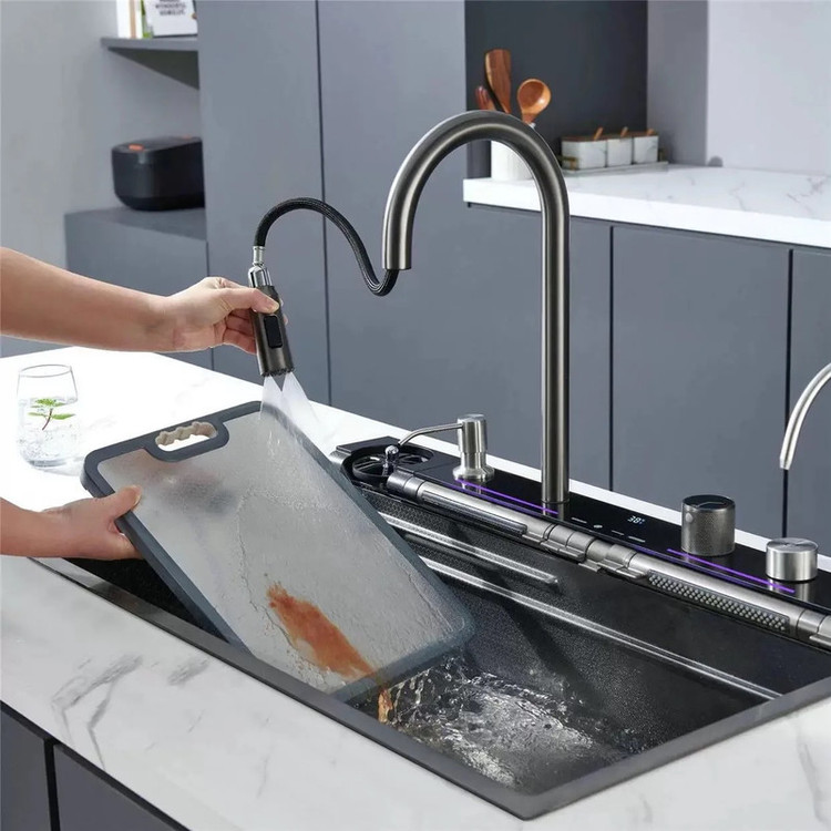 سینک ظرفشویی 7 کلید پیانوی توکار رنگ دودی سیتی مارکت مدل LE9092 LEYLE