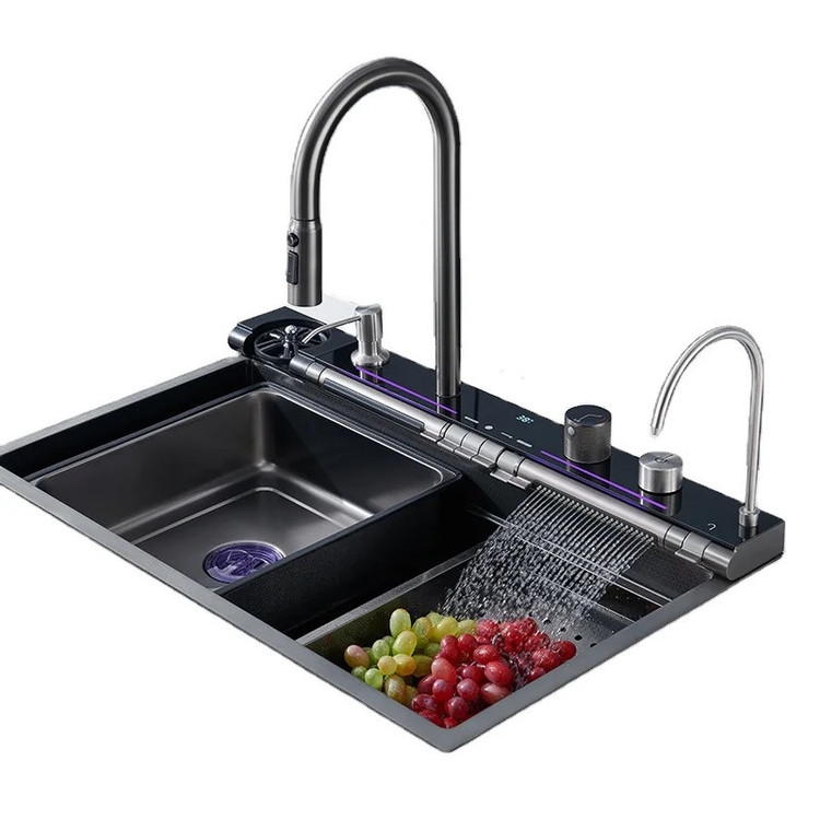 سینک ظرفشویی 7 کلید پیانوی توکار رنگ دودی سیتی مارکت مدل LE9092 LEYLE