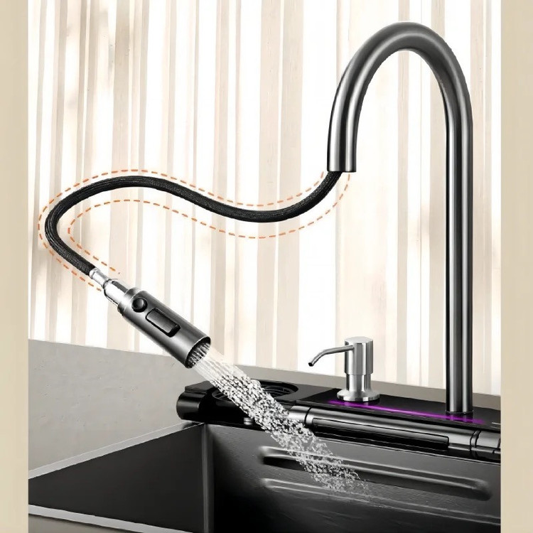 سینک ظرفشویی 7 کلید پیانوی توکار رنگ دودی سیتی مارکت مدل LE9092 LEYLE