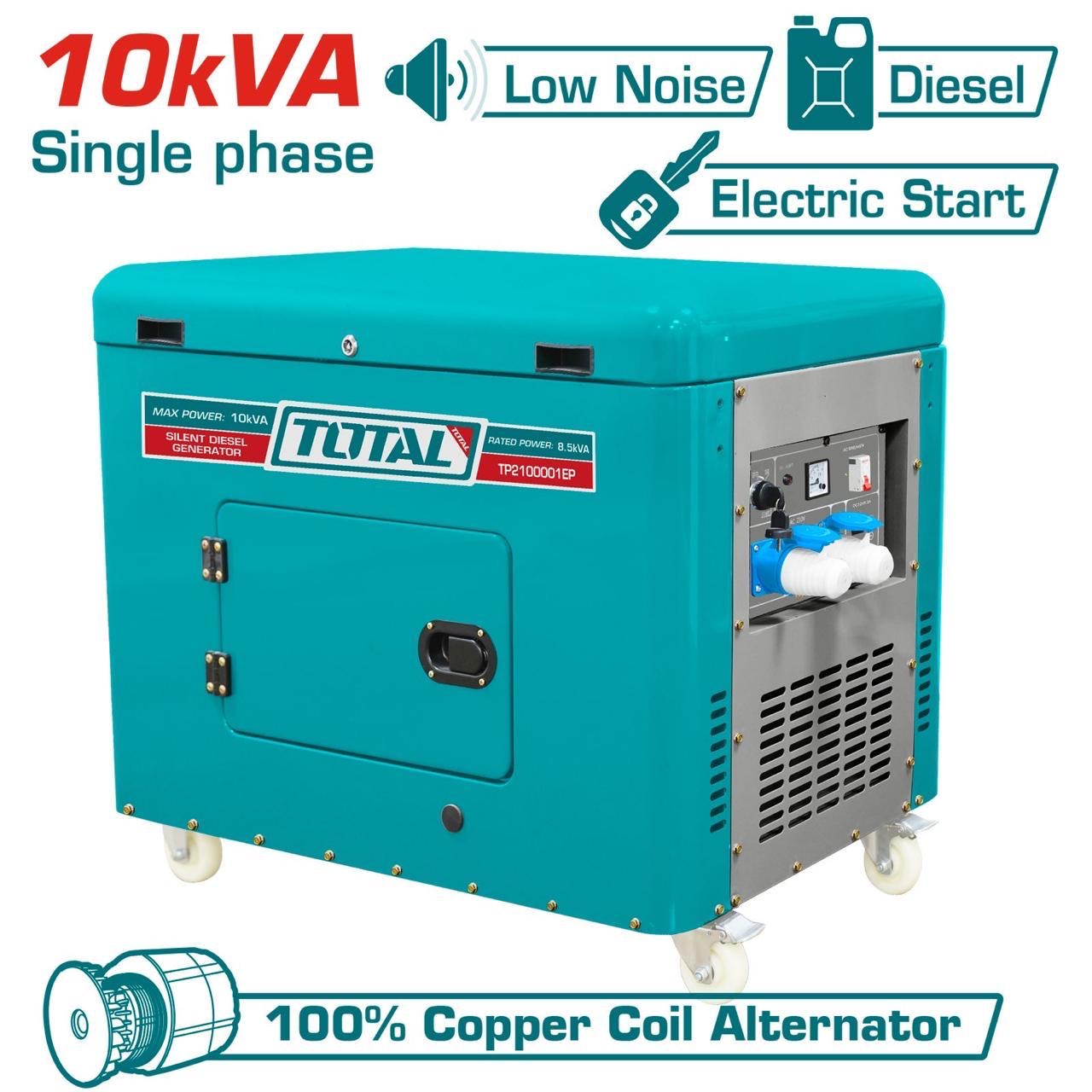 ژنراتور برق ۱۰ کیلو وات ۳ فاز تک فاز دیزلی سایلنت برند توتال مدل TP2100003EP