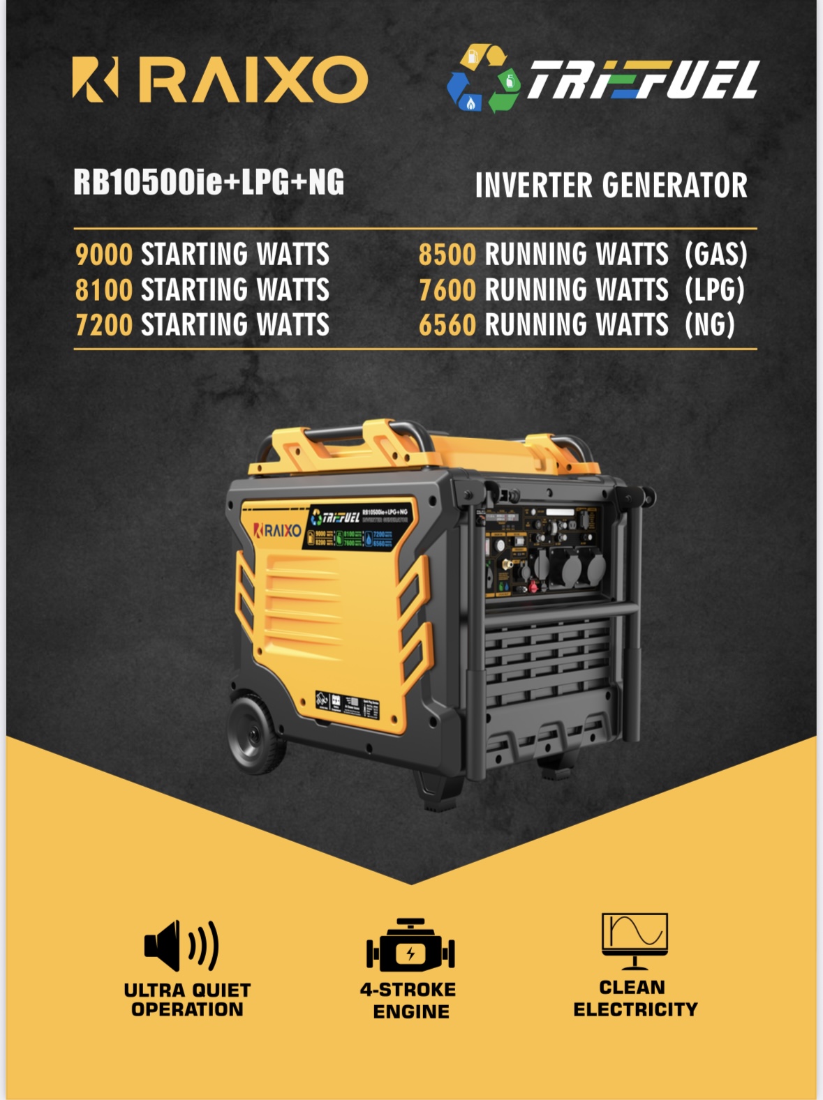 موتور برق سه گانه سوز راکسیو 9 کیلووات مدل RB10500ie+LPG ریموت استارت