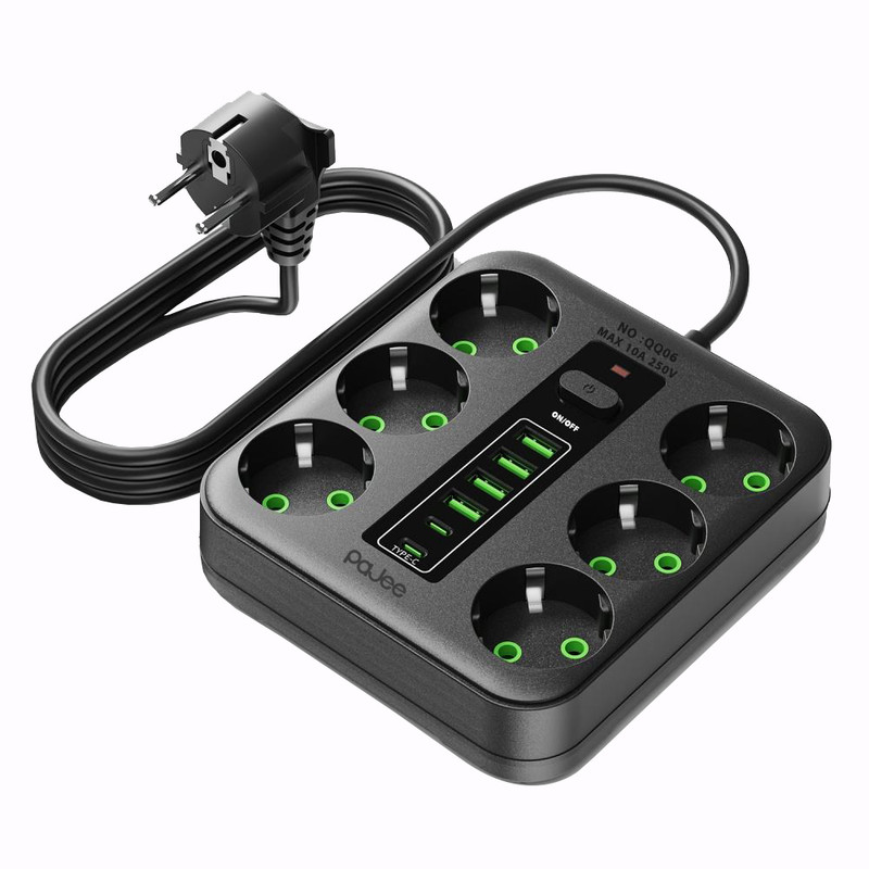 چندراهی برق پاجی مدل QQ06 ( دارای 6 عدد پریز برق_4عدد USB و 2 عدد Type C )