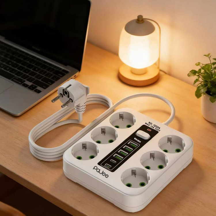 چندراهی برق پاجی مدل QQ06 ( دارای 6 عدد پریز برق_4عدد USB و 2 عدد Type C )