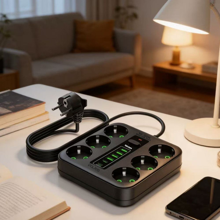 چندراهی برق پاجی مدل QQ06 ( دارای 6 عدد پریز برق_4عدد USB و 2 عدد Type C )
